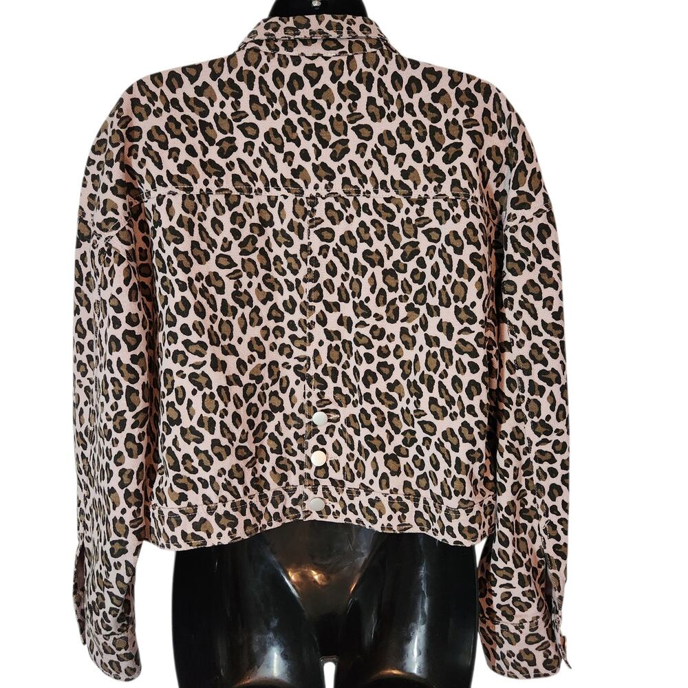 Le Lis Leopard Print Denim Jacket Button Front Si… - image 3